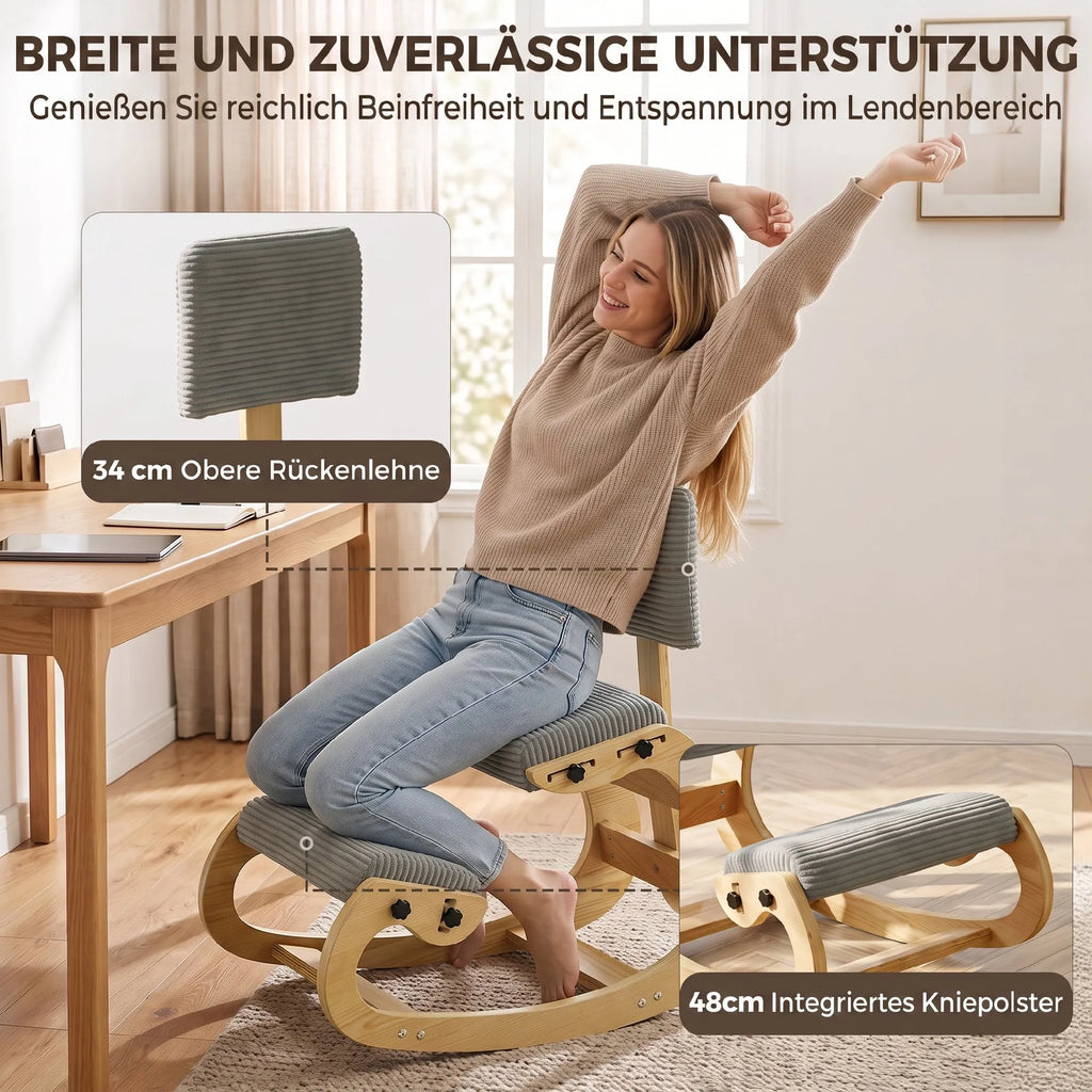 Ergonominė kėdė klūpimoji su atlošu, iki 120 kg, tamsiai pilka