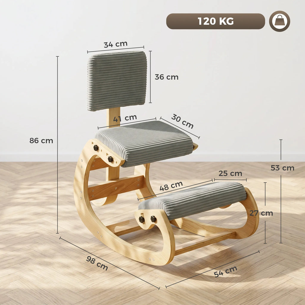 Ergonominė kėdė klūpimoji su atlošu, iki 120 kg, tamsiai pilka