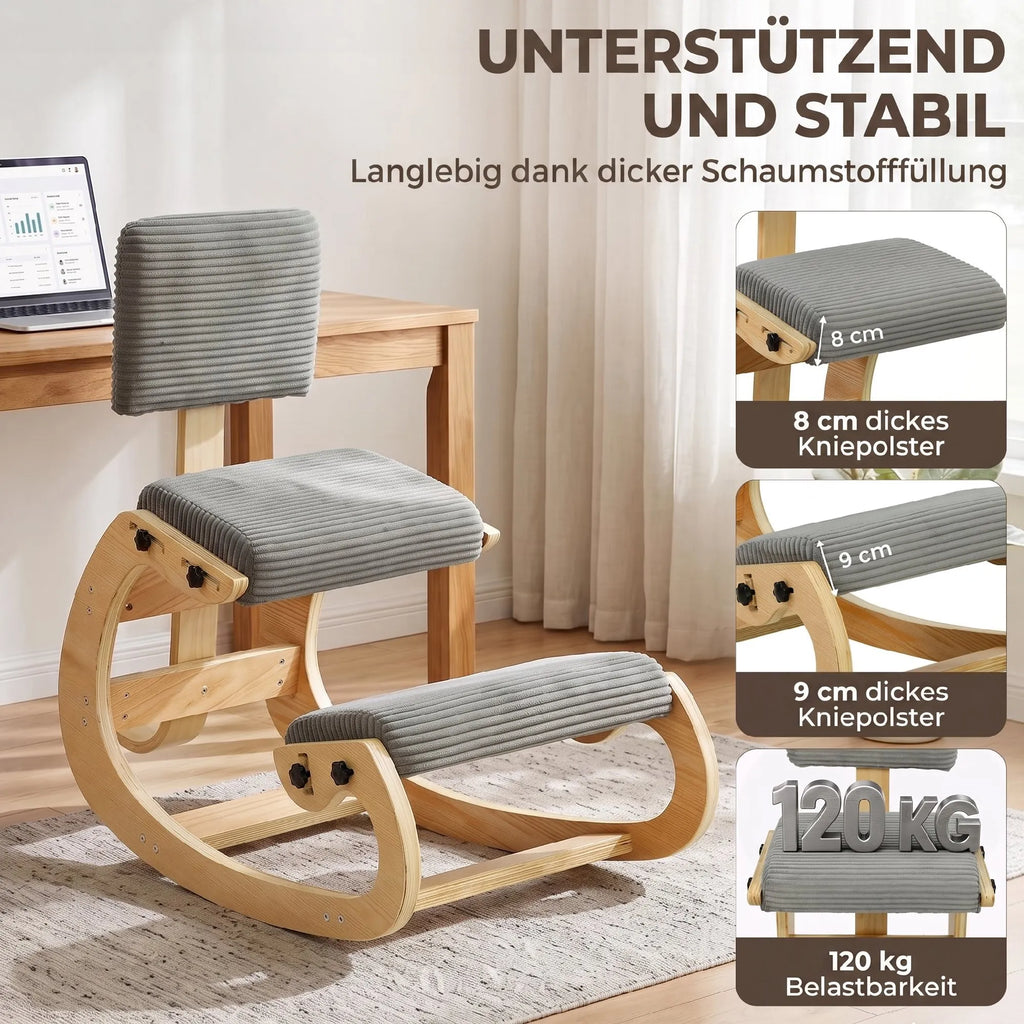 Ergonominė kėdė klūpimoji su atlošu, iki 120 kg, tamsiai pilka