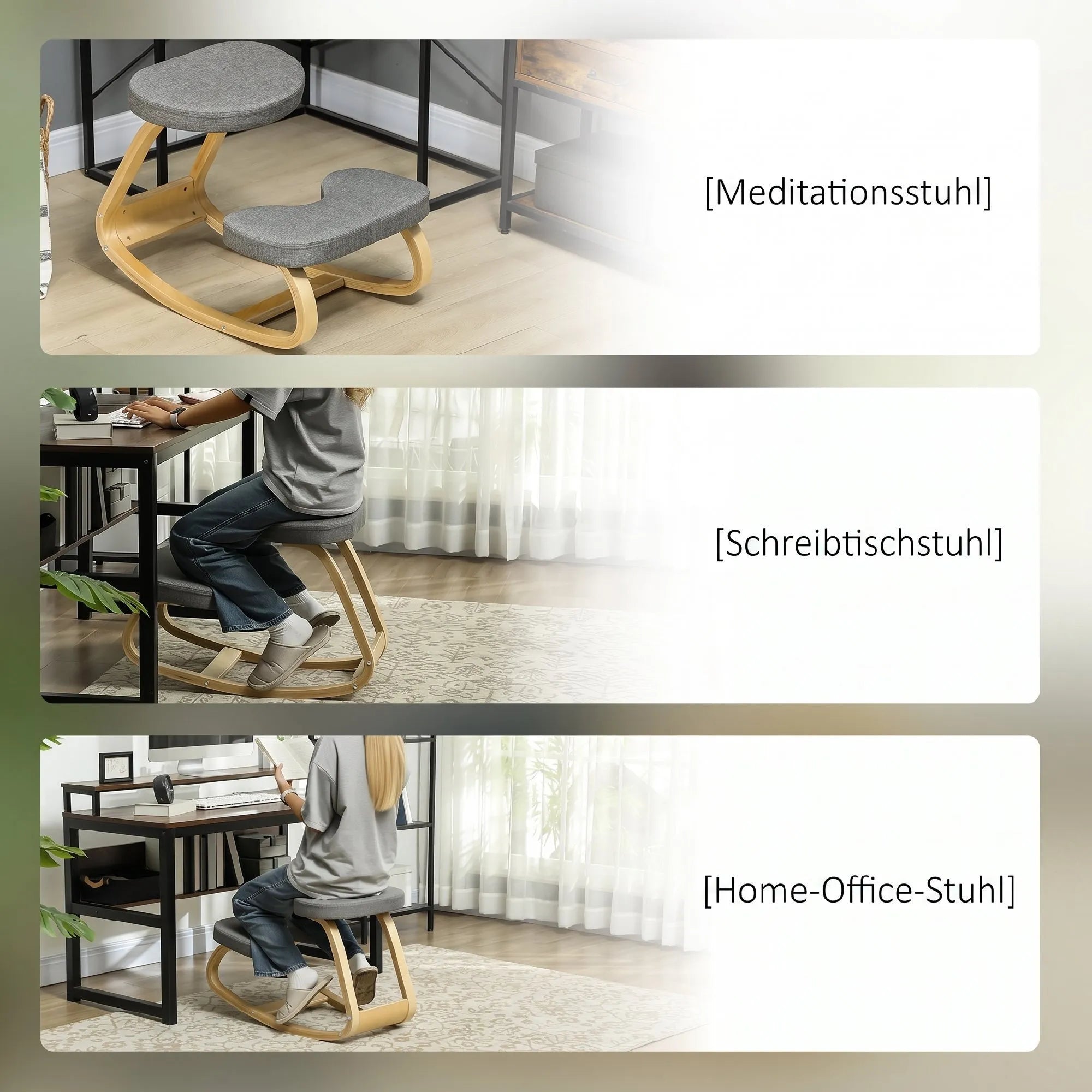 Ergonominė kėdė klūpimui, su beržo medienos pagrindu, pilka