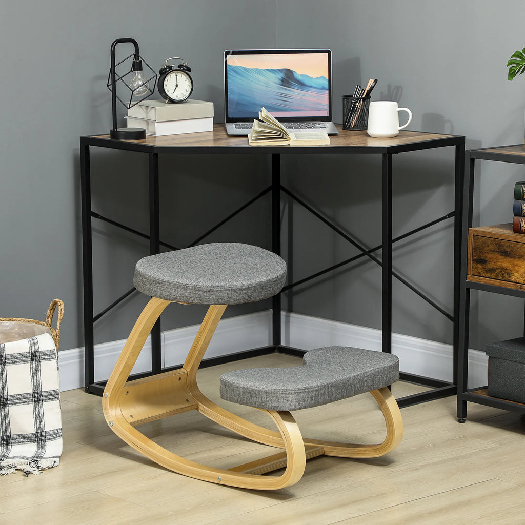 Ergonominė kėdė klūpimui, su beržo medienos pagrindu, pilka