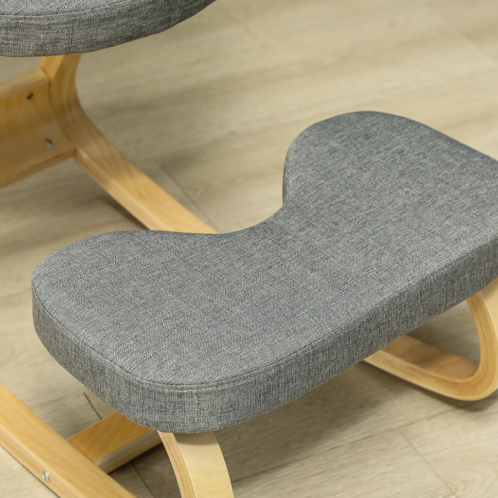 Ergonominė kėdė klūpimui, su beržo medienos pagrindu, pilka