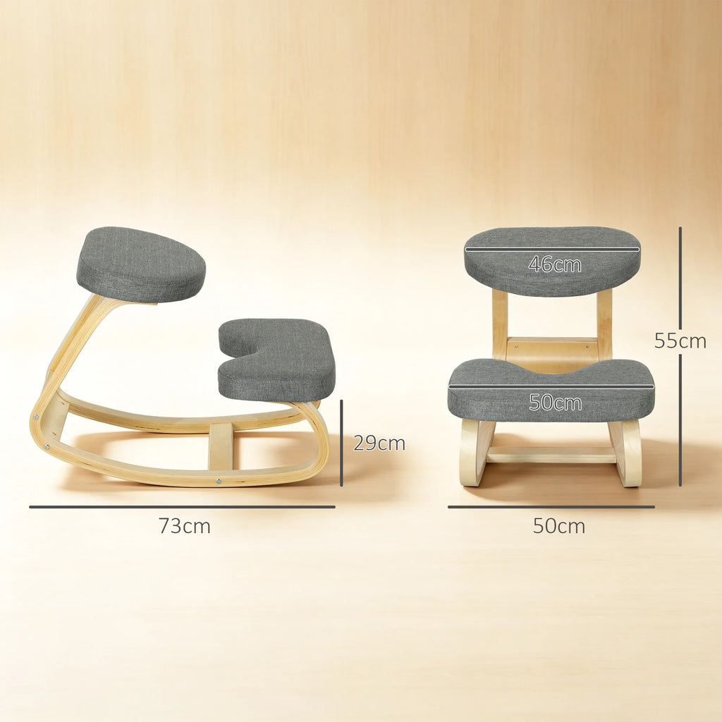 Ergonominė kėdė klūpimui, su beržo medienos pagrindu, pilka