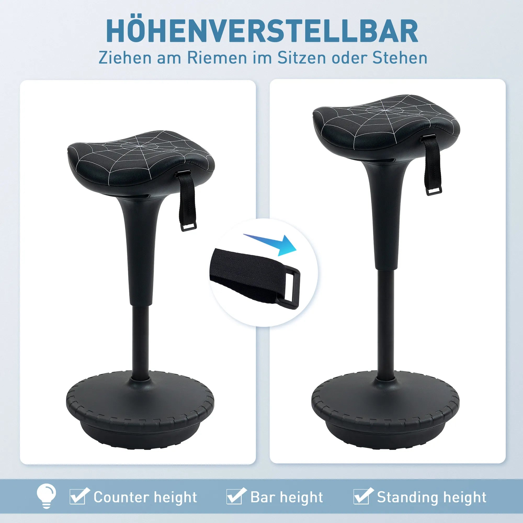 Ergonominė kėdė stovimam darbui, reguliuojamo aukščio, iki 125 kg, pasukama, juoda