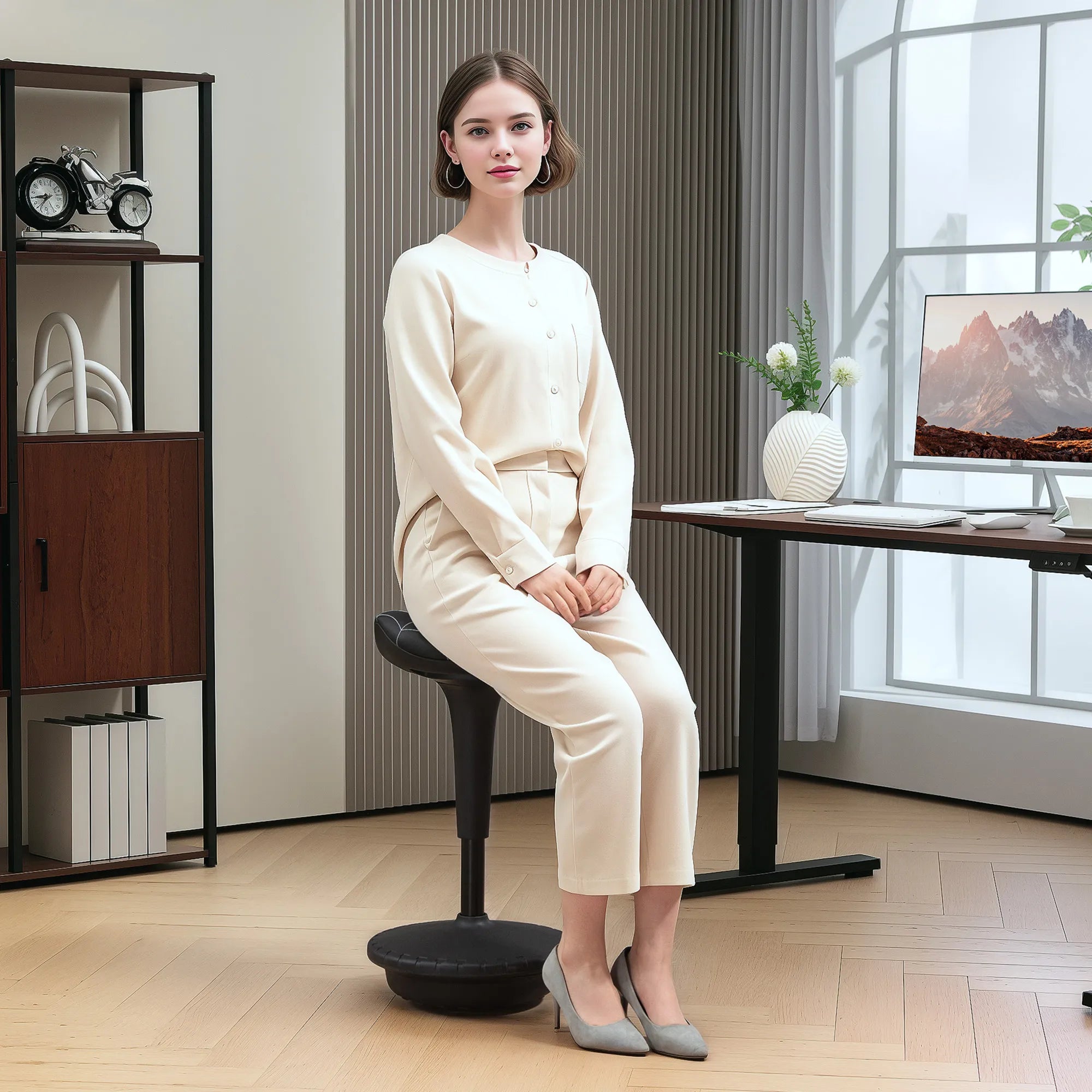 Ergonominė kėdė stovimam darbui, reguliuojamo aukščio, iki 125 kg, pasukama, juoda