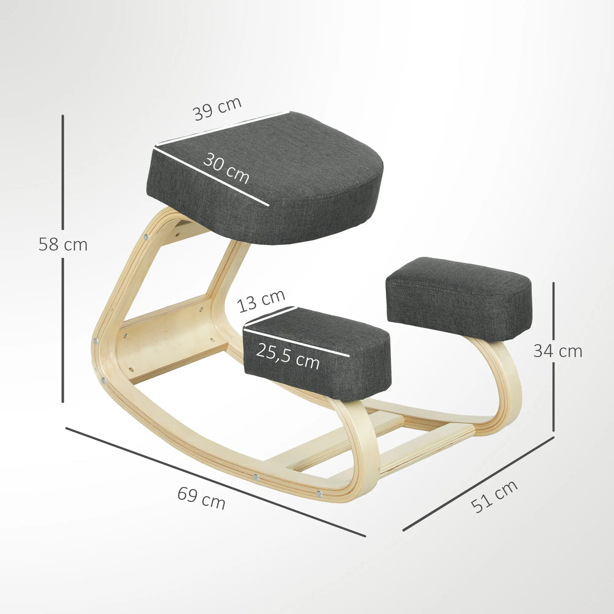 Ergonominė klūpėjimo kėdė iki 120 kg, pilka