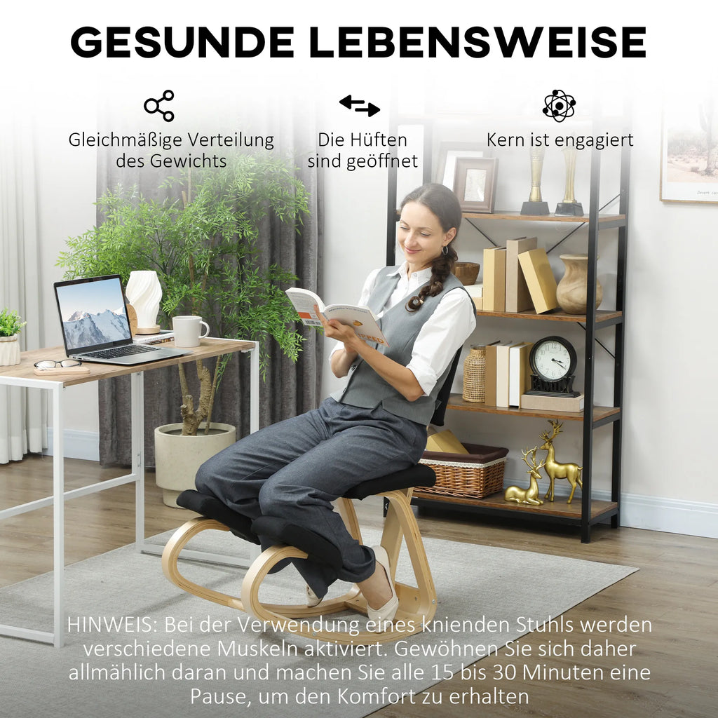 Ergonominė klūpėjimo kėdė, laikyseną gerinanti kėdė biurui ir namams, iki 120 kg, juoda