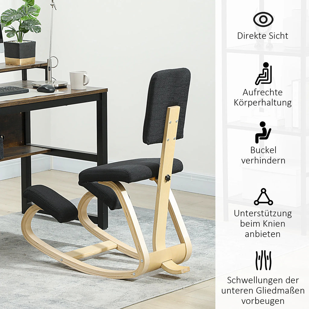 Ergonominė klūpėjimo kėdė, laikyseną gerinanti kėdė biurui ir namams, iki 120 kg, juoda
