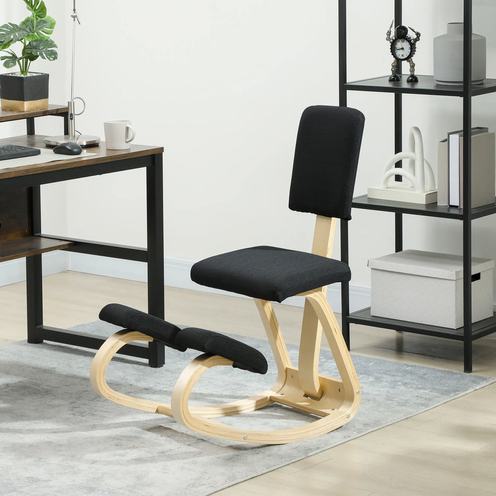 Ergonominė klūpėjimo kėdė, laikyseną gerinanti kėdė biurui ir namams, iki 120 kg, juoda