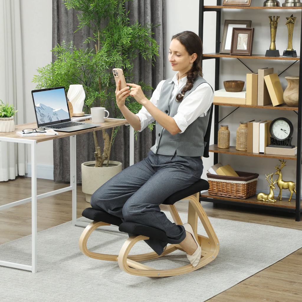 Ergonominė klūpėjimo kėdė, laikyseną gerinanti kėdė biurui ir namams, iki 120 kg, juoda