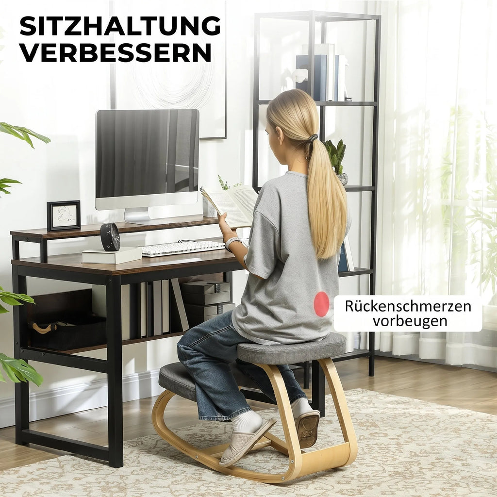 Ergonominė klūpėjimo kėdė, medinė, pilka