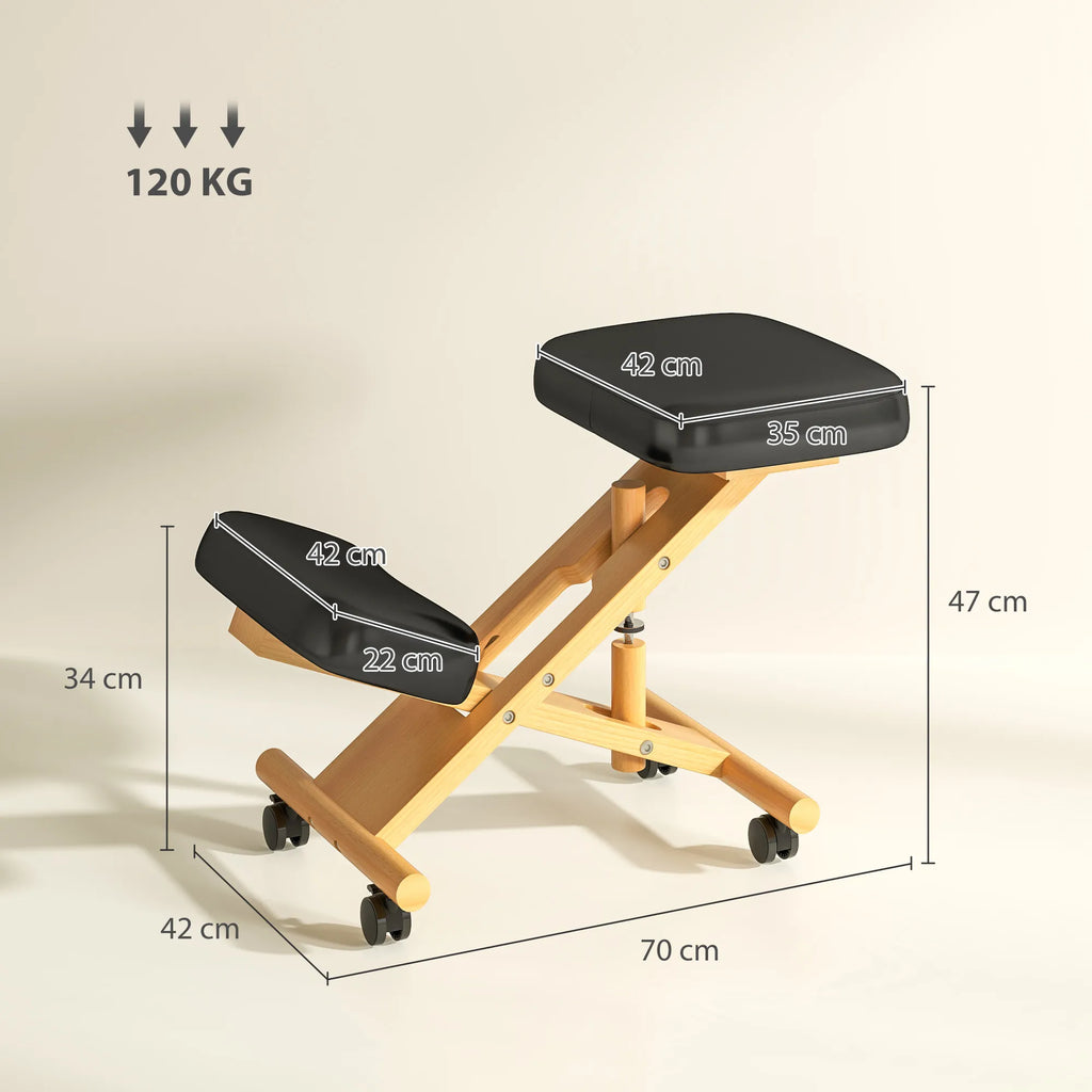 Ergonominė klūpėjimo kėdė su ratukais, juoda