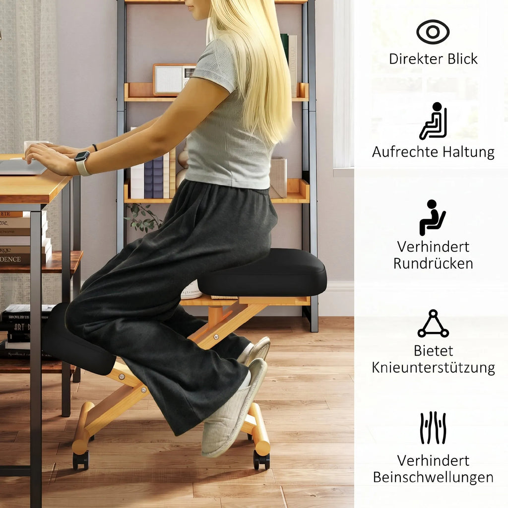 Ergonominė klūpėjimo kėdė su ratukais, juoda