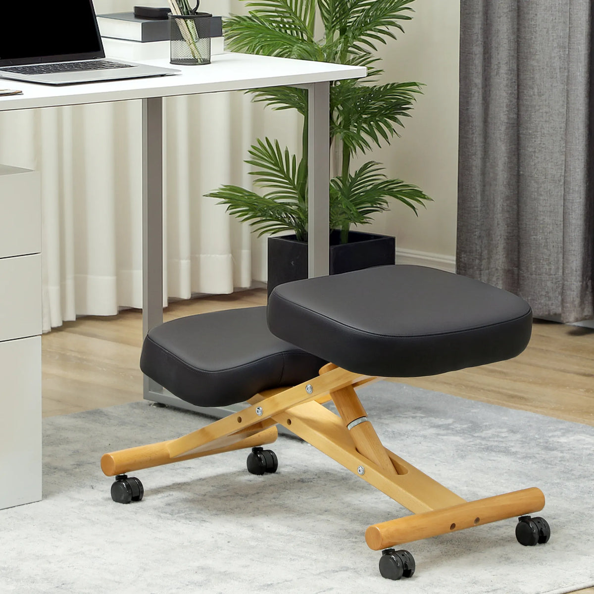 Ergonominė klūpėjimo kėdė su ratukais, juoda