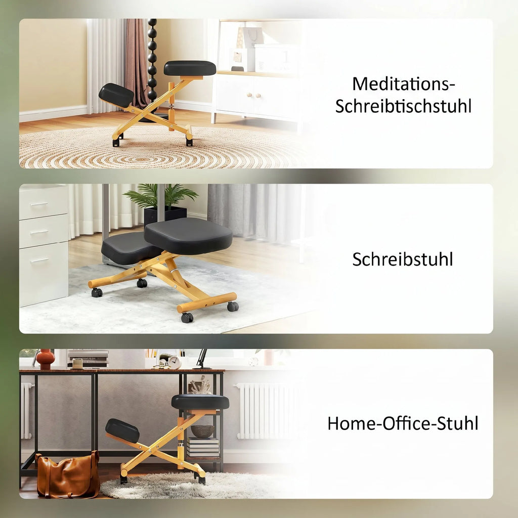Ergonominė klūpėjimo kėdė su ratukais, juoda