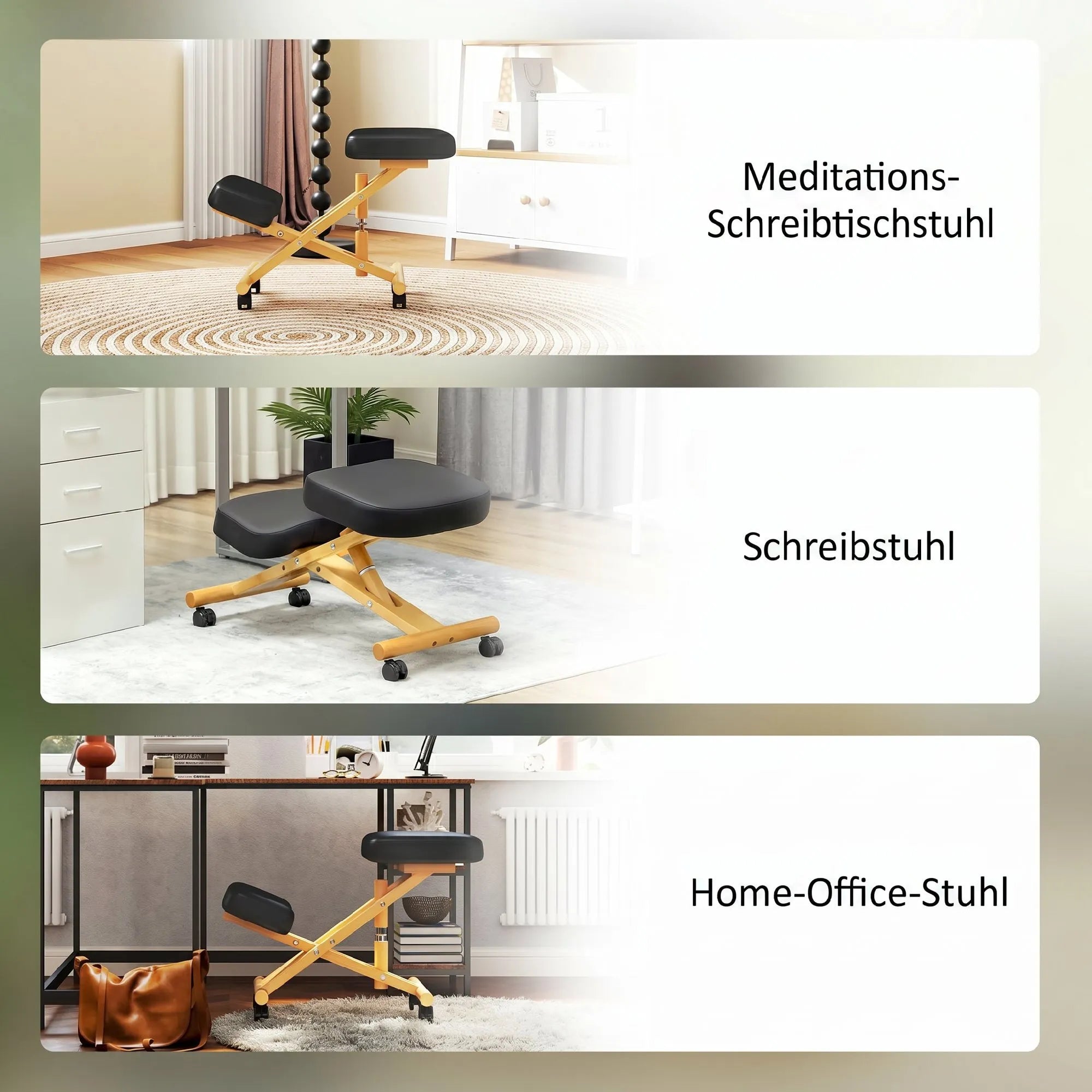 Ergonominė klūpėjimo kėdė su ratukais, juoda