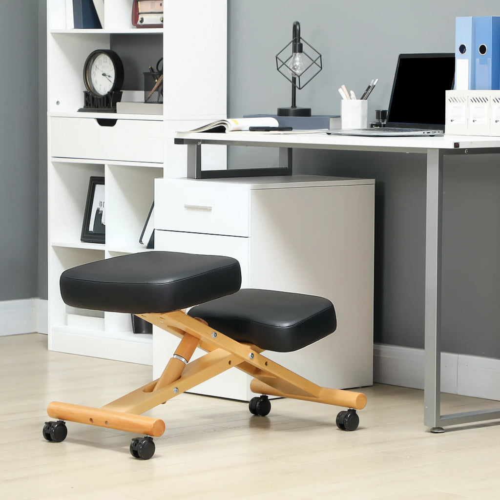 Ergonominė klūpėjimo kėdė su ratukais, juoda
