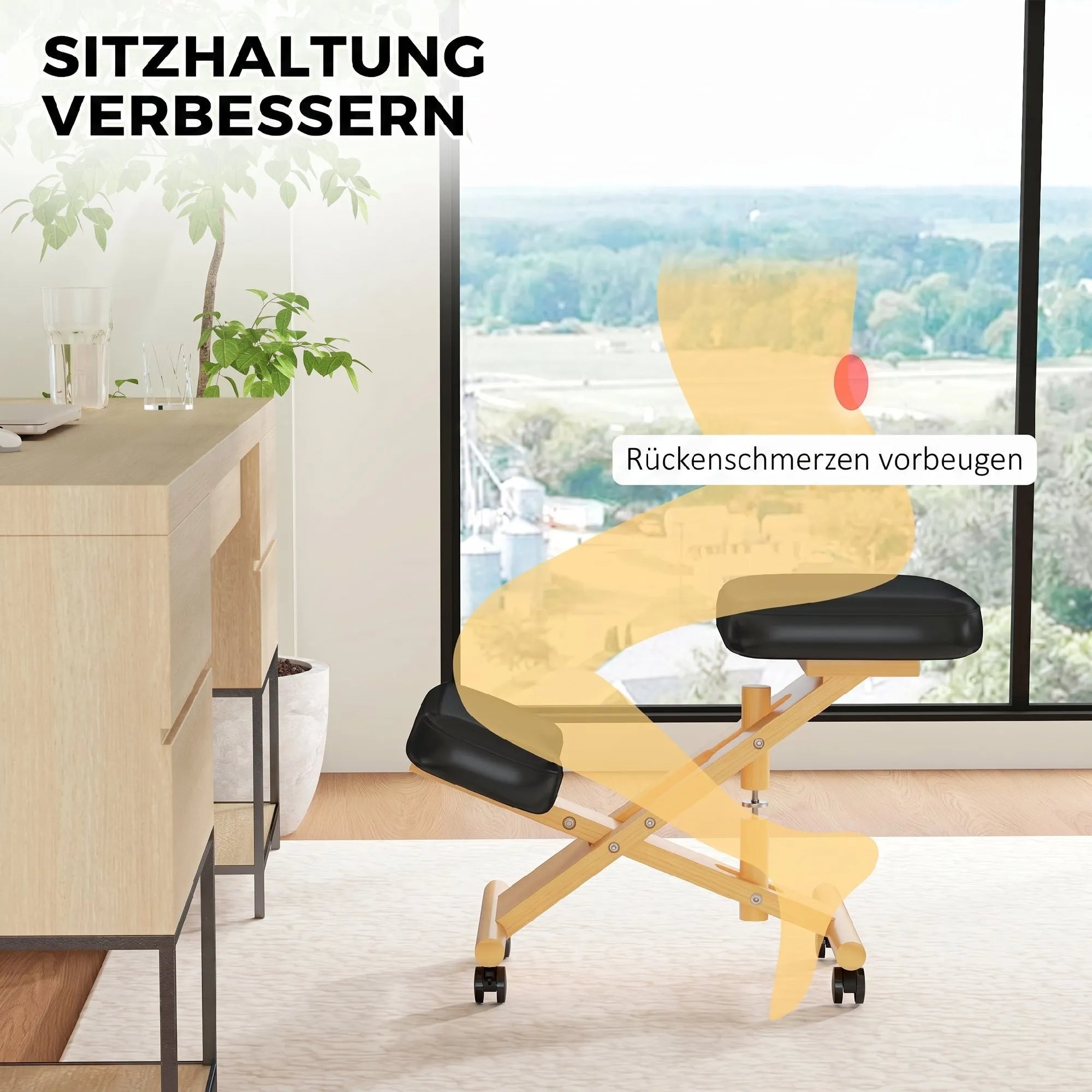 Ergonominė klūpėjimo kėdė su ratukais, juoda