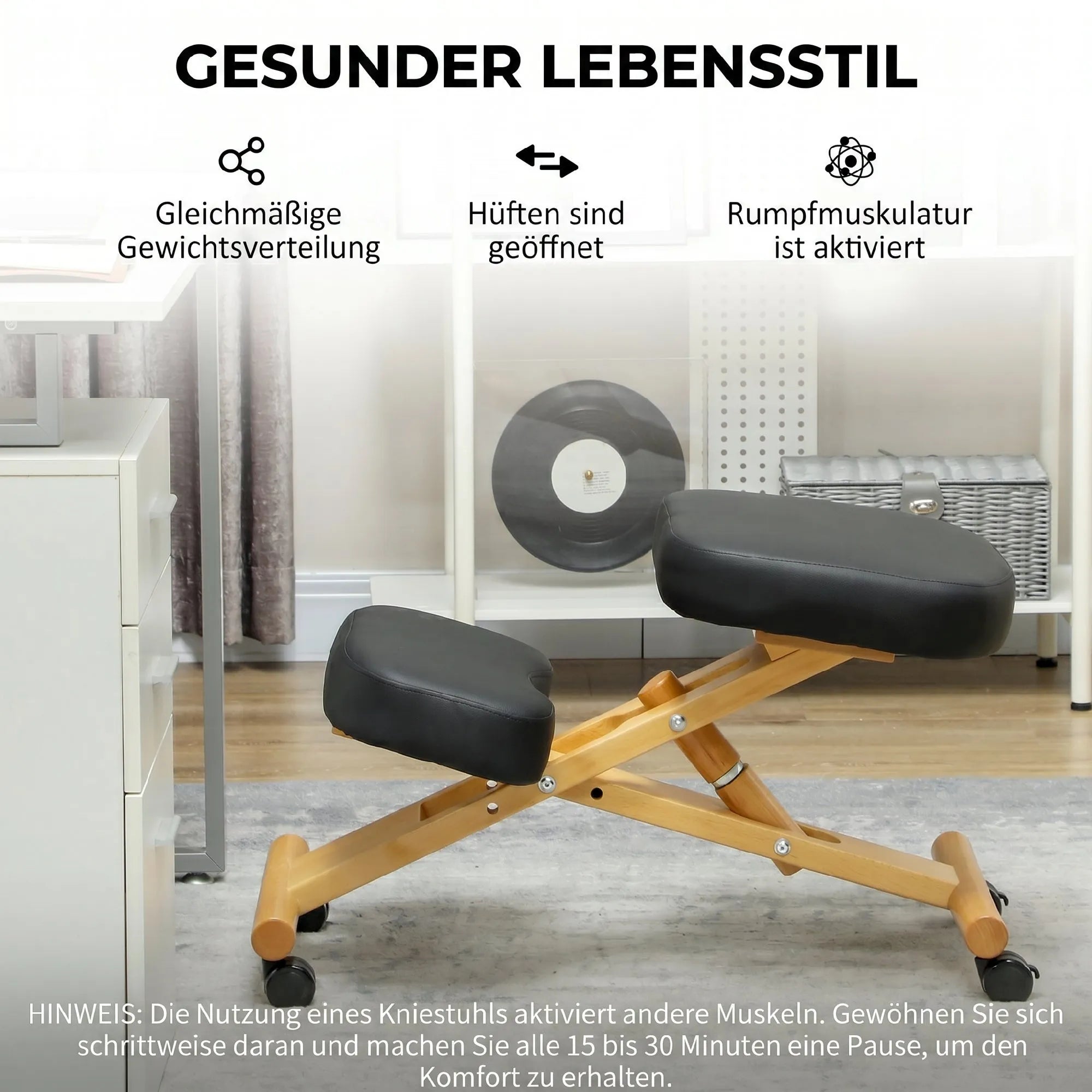 Ergonominė klūpėjimo kėdė su ratukais, juoda
