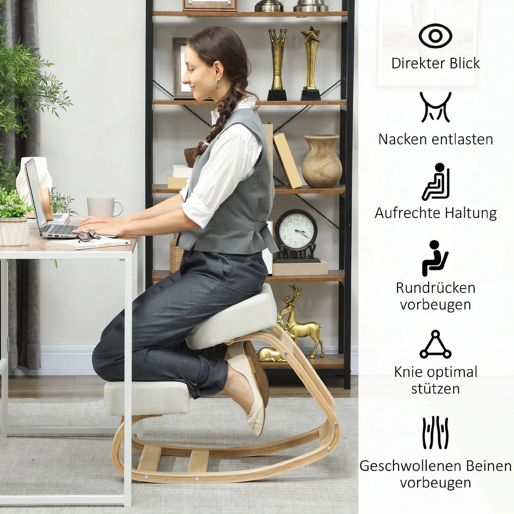 Ergonominės sėdėjimo laikysenos schema su klūpojama kėde