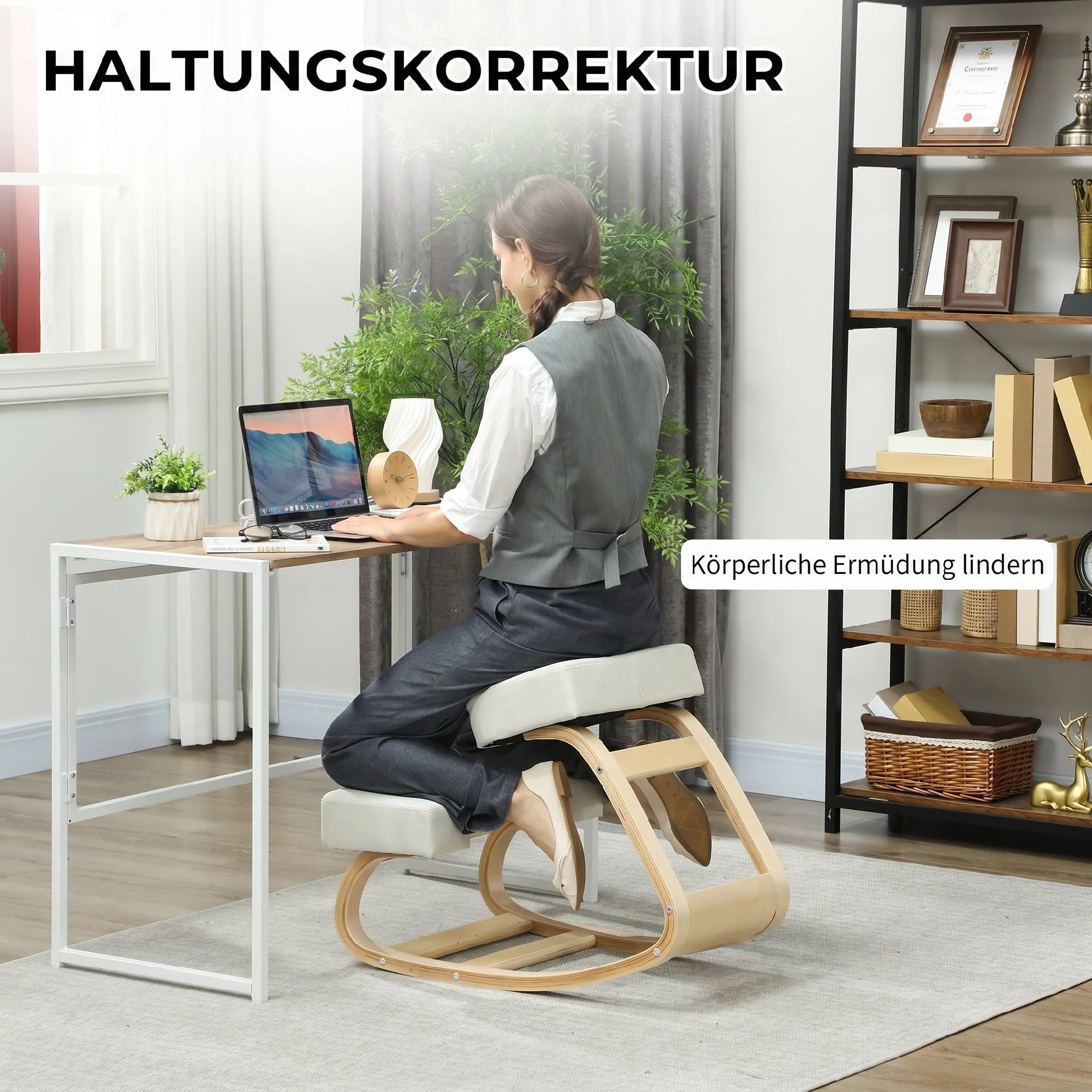 Ergonominė klūpojama kėdė, reguliuojama, iki 120 kg, kreminės spalvos