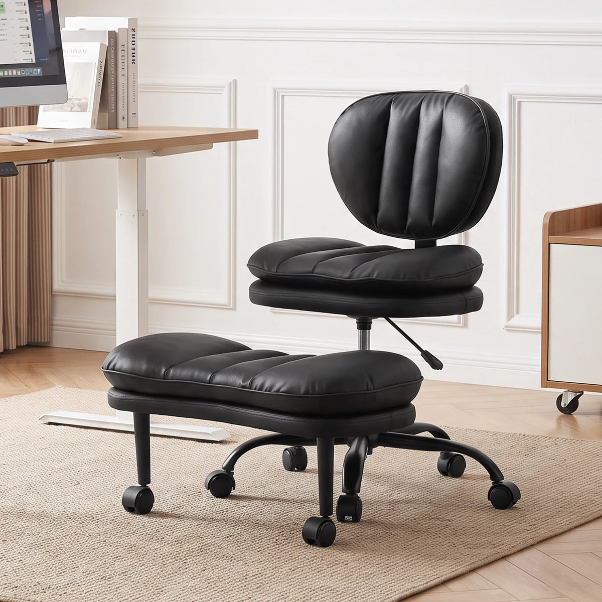 Ergonomiška biuro kėdė meditacijai, sukama 360°, su ratukais ir nuimama pakoja, juoda