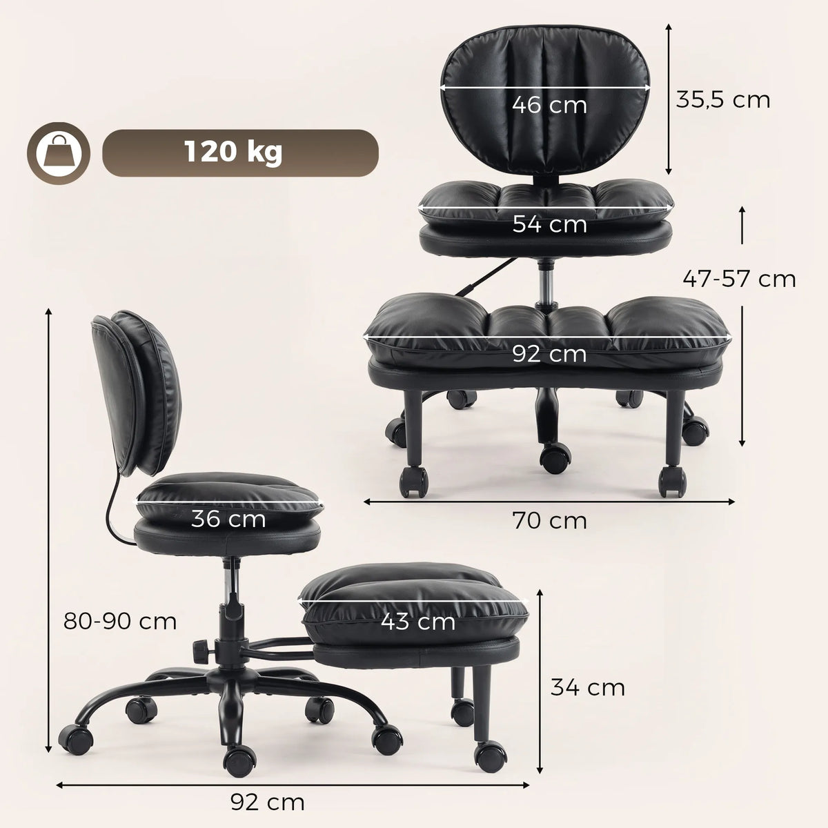 Ergonomiška biuro kėdė meditacijai, sukama 360°, su ratukais ir nuimama pakoja, juoda