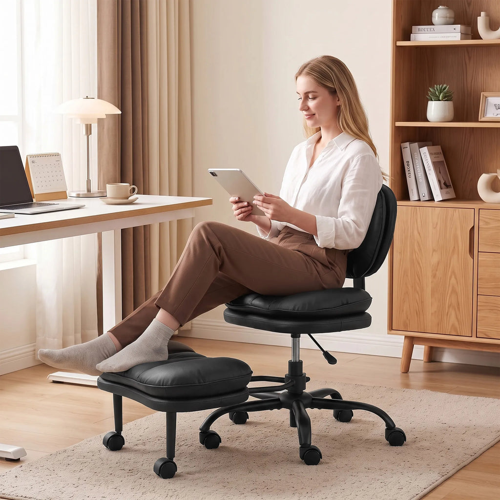 Ergonomiška biuro kėdė meditacijai, sukama 360°, su ratukais ir nuimama pakoja, juoda