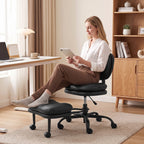 Ergonomiška biuro kėdė meditacijai, sukama 360°, su ratukais ir nuimama pakoja, juoda