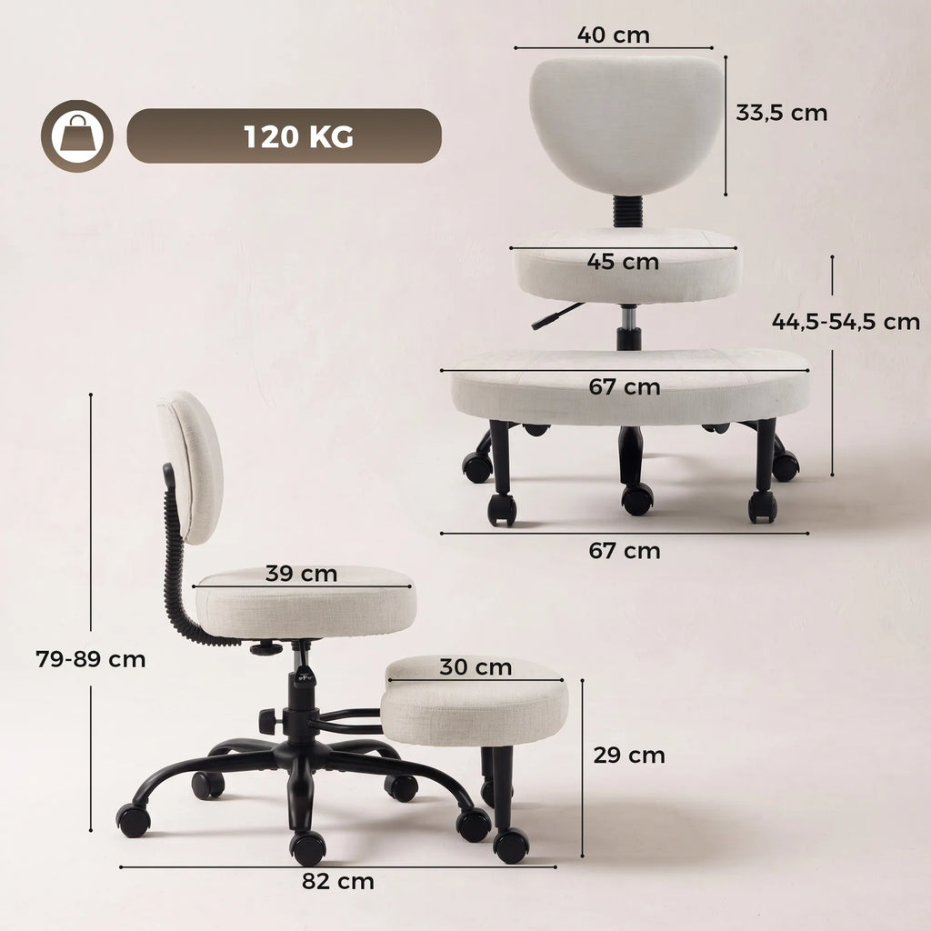 Kreminės biuro kėdės matmenų schema centimetrais