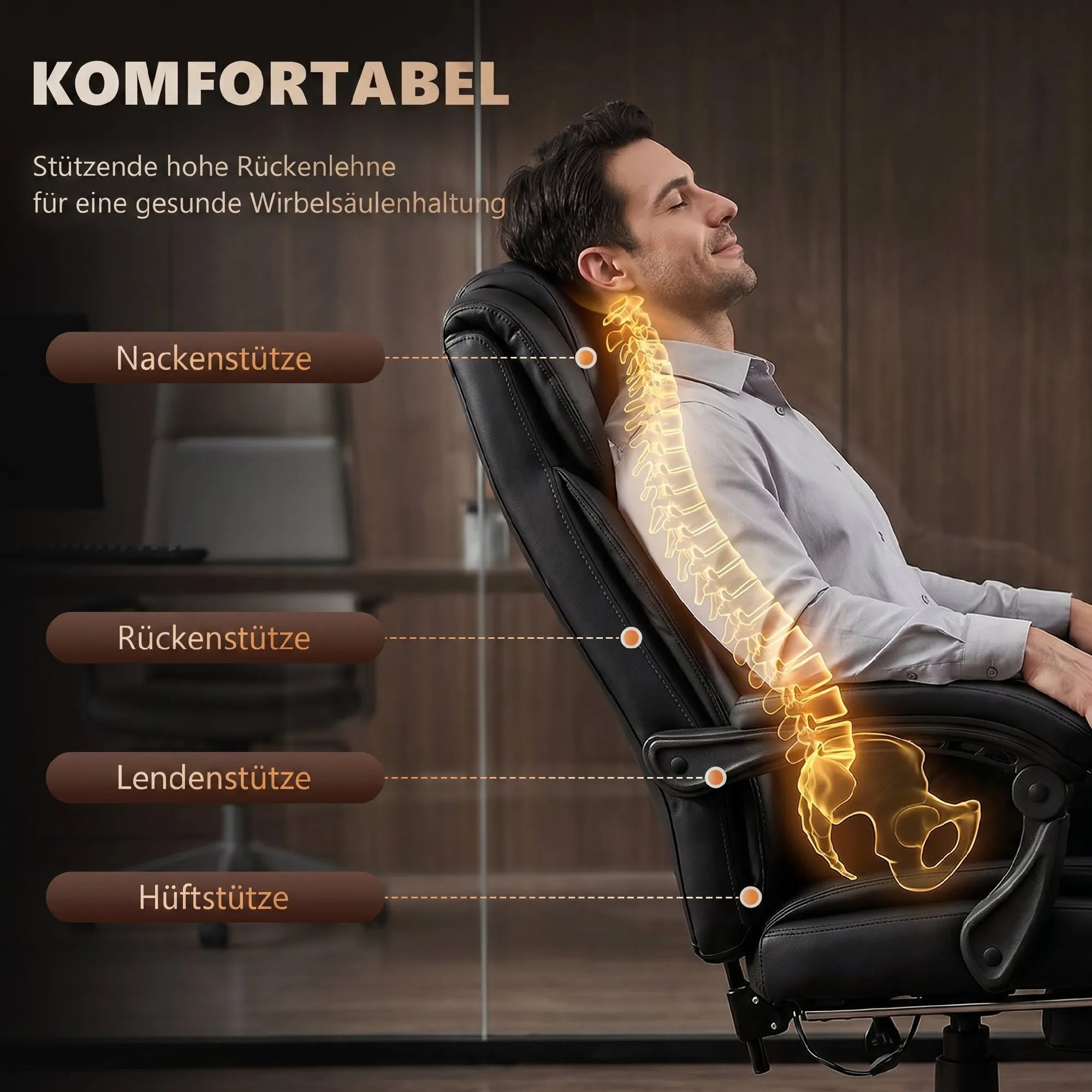 Ergonomiška biuro kėdė su masažo funkcija dirbtina oda juoda