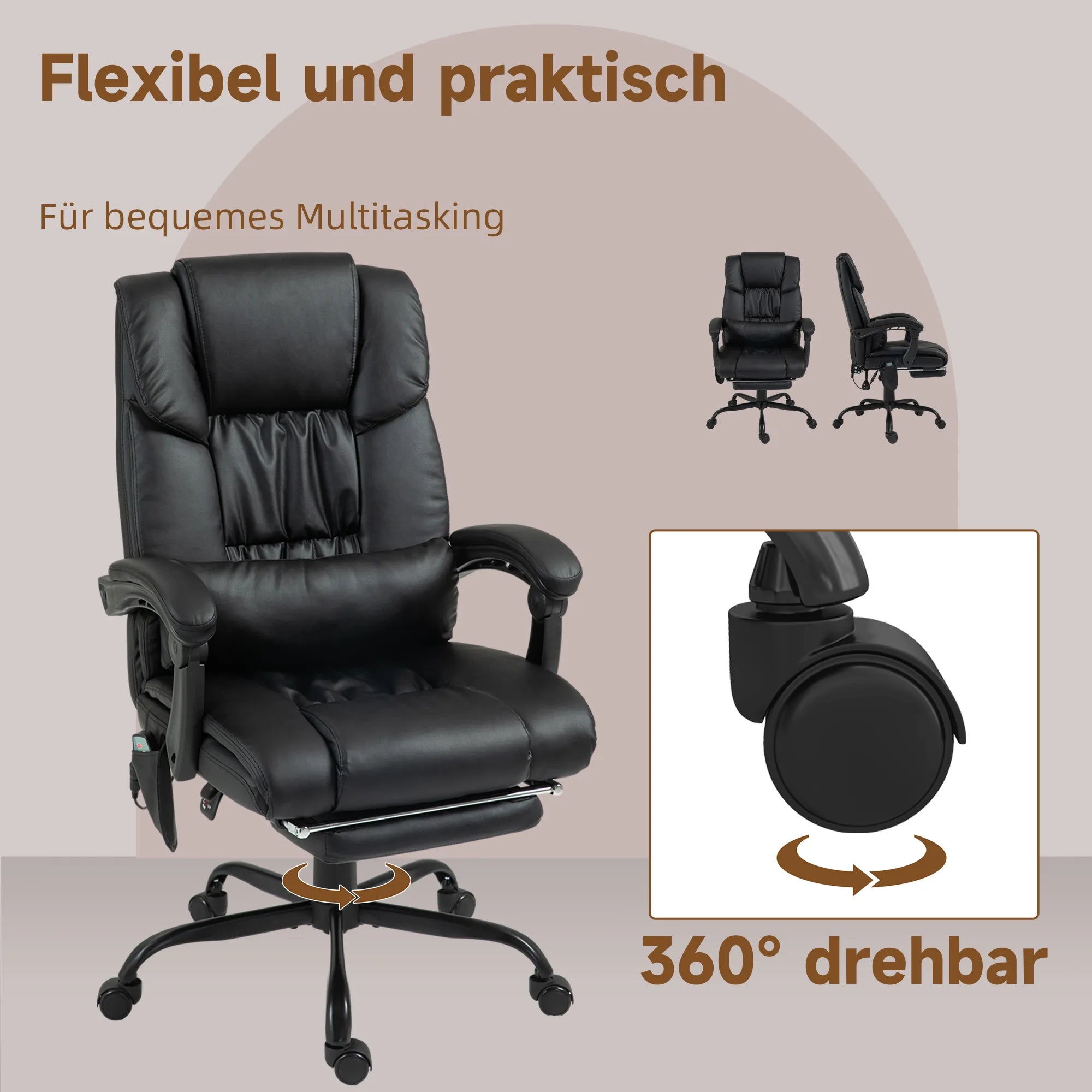 Ergonomiška biuro kėdė su masažo funkcija dirbtina oda juoda