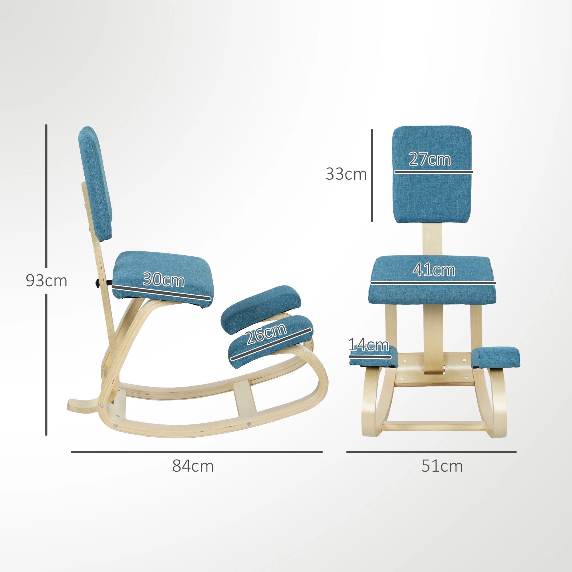Ergonomiška kelių kėdė iki 120 kg, su atlošu, mėlyna