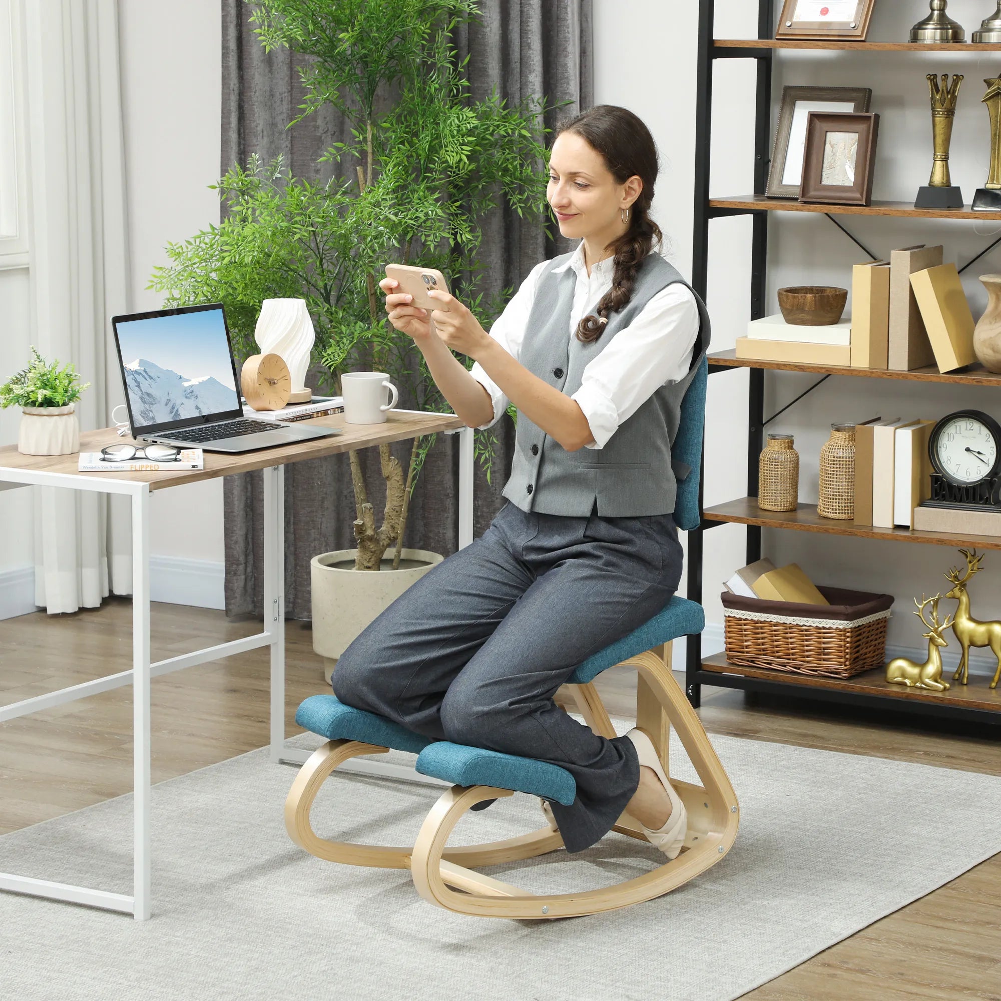 Ergonomiška kelių kėdė iki 120 kg, su atlošu, mėlyna
