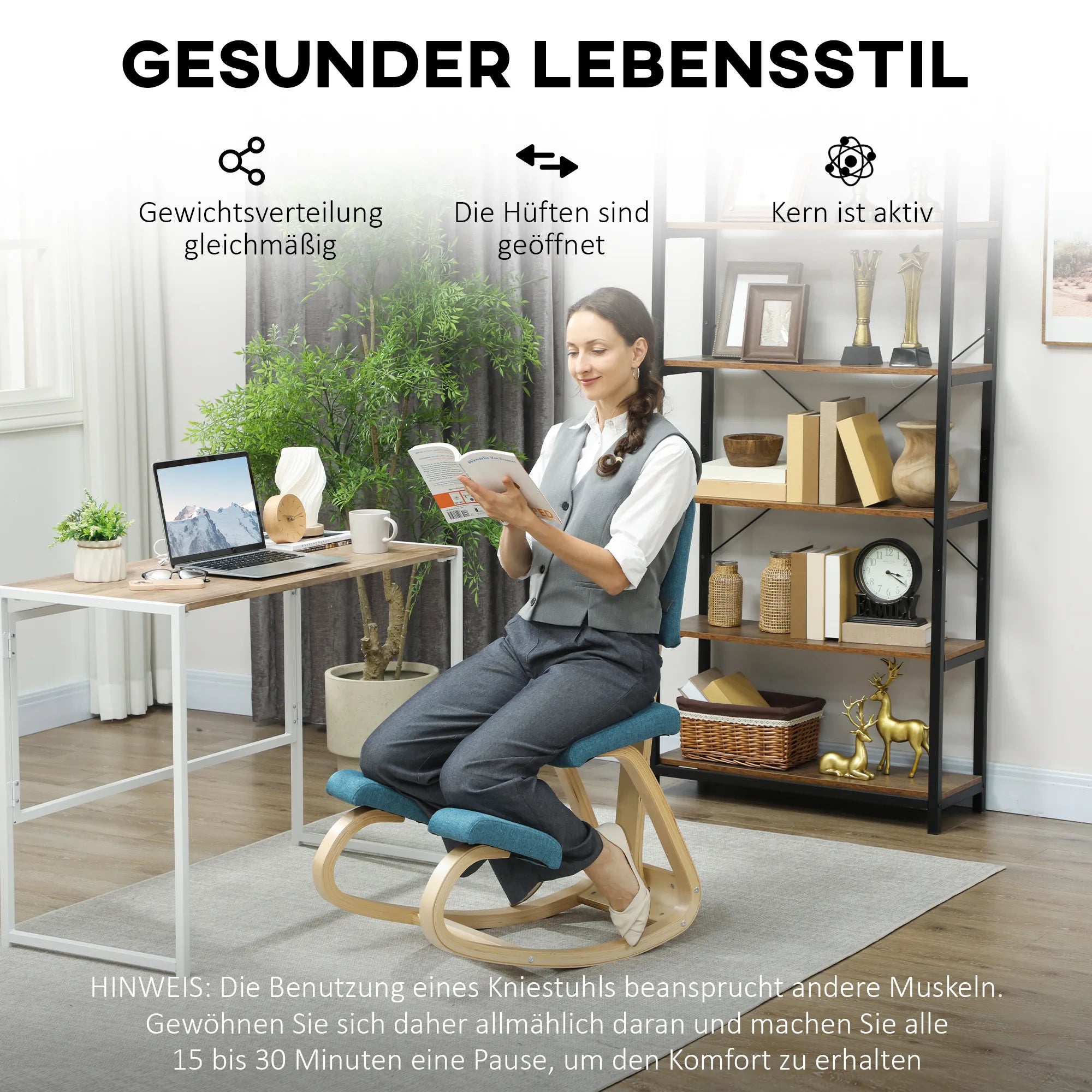 Ergonomiška kelių kėdė iki 120 kg, su atlošu, mėlyna