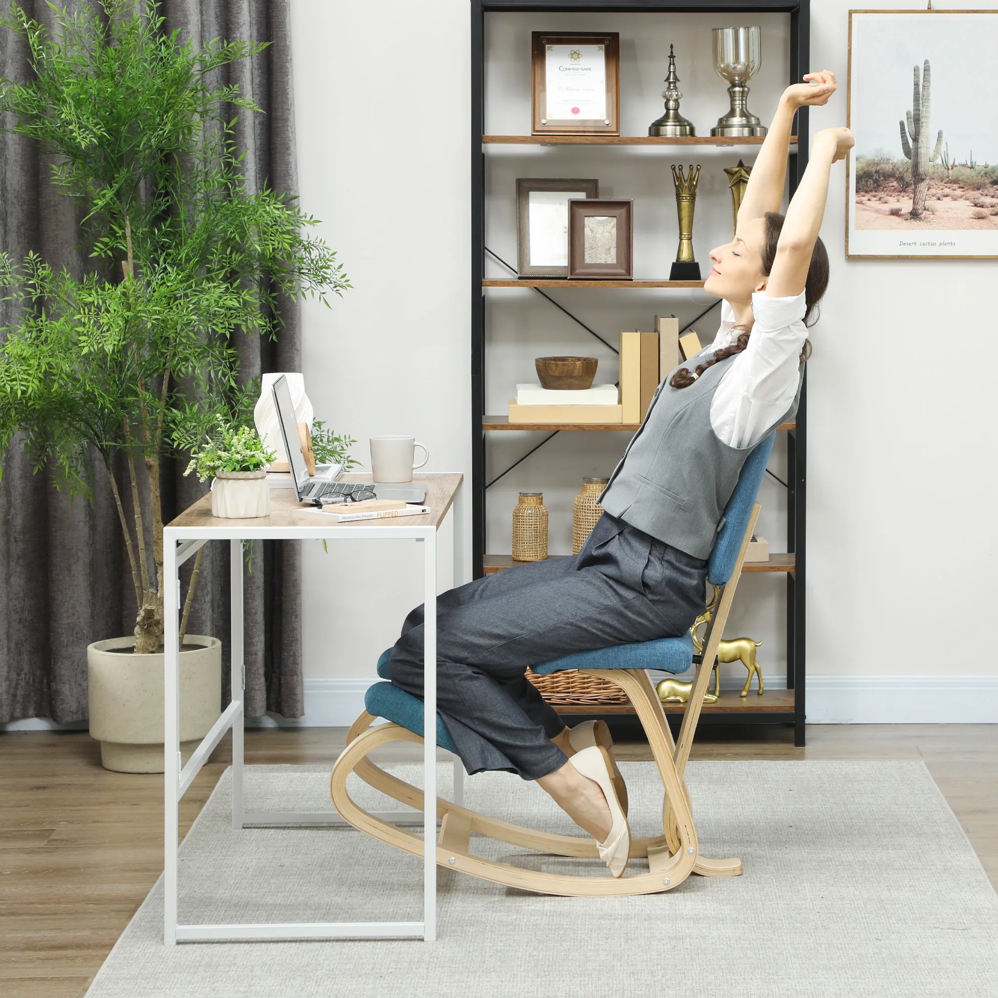 Ergonomiška kelių kėdė iki 120 kg, su atlošu, mėlyna