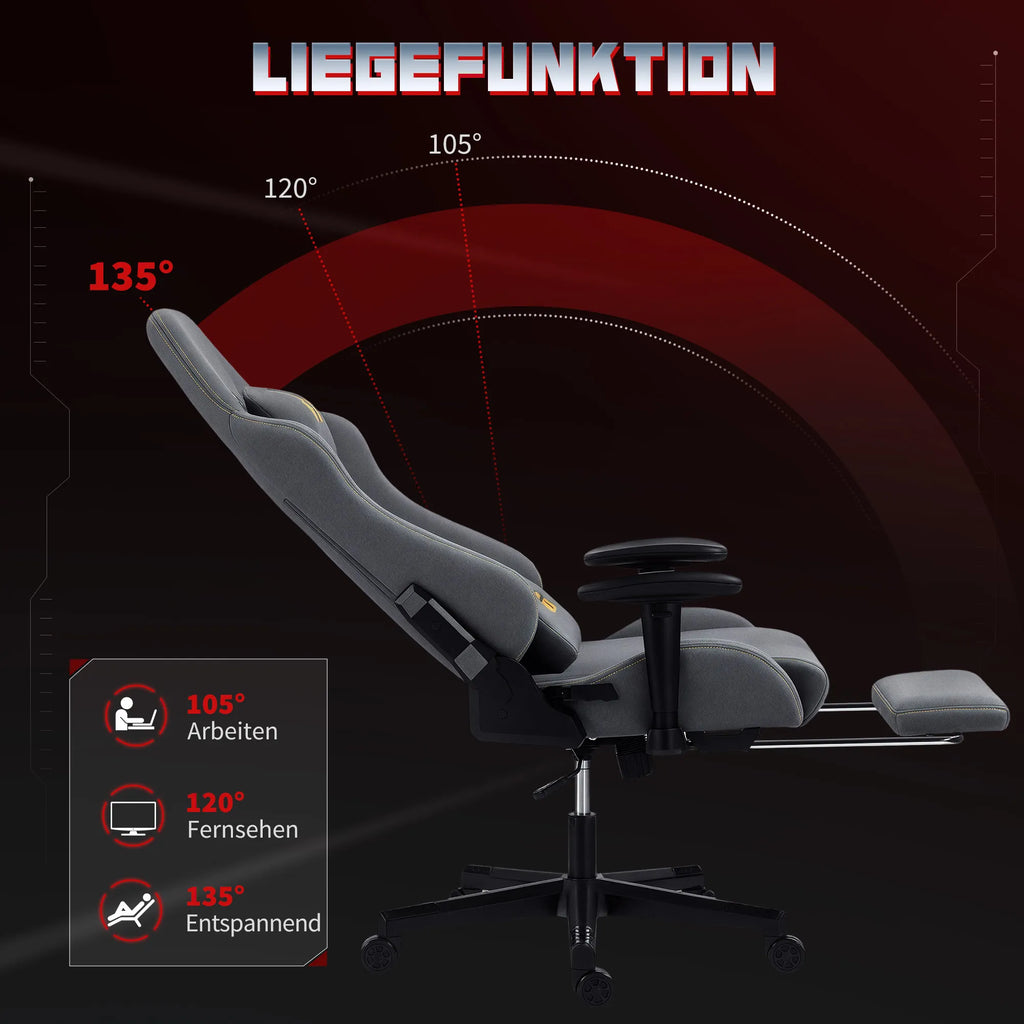 Ergonomiška žaidimų kėdė su 3D porankiais, reguliuojama, ratukinė biuro kėdė su juosmens atrama, pilka