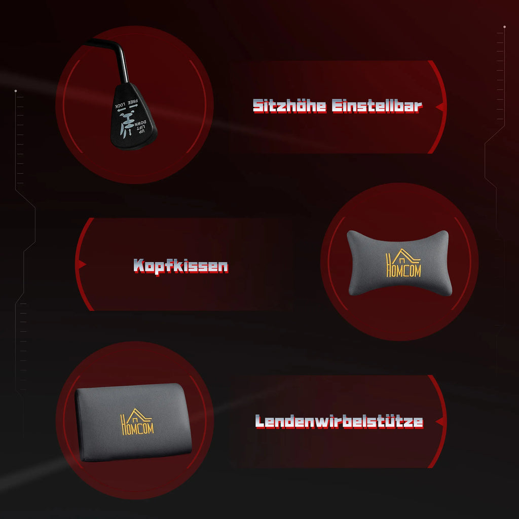 Ergonomiška žaidimų kėdė su 3D porankiais, reguliuojama, ratukinė biuro kėdė su juosmens atrama, pilka