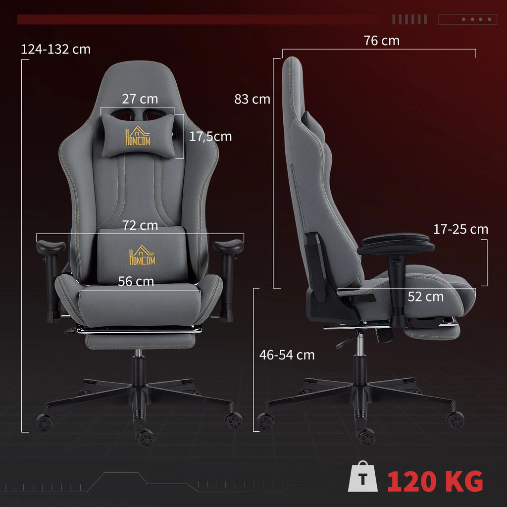 Ergonomiška žaidimų kėdė su 3D porankiais, reguliuojama, ratukinė biuro kėdė su juosmens atrama, pilka