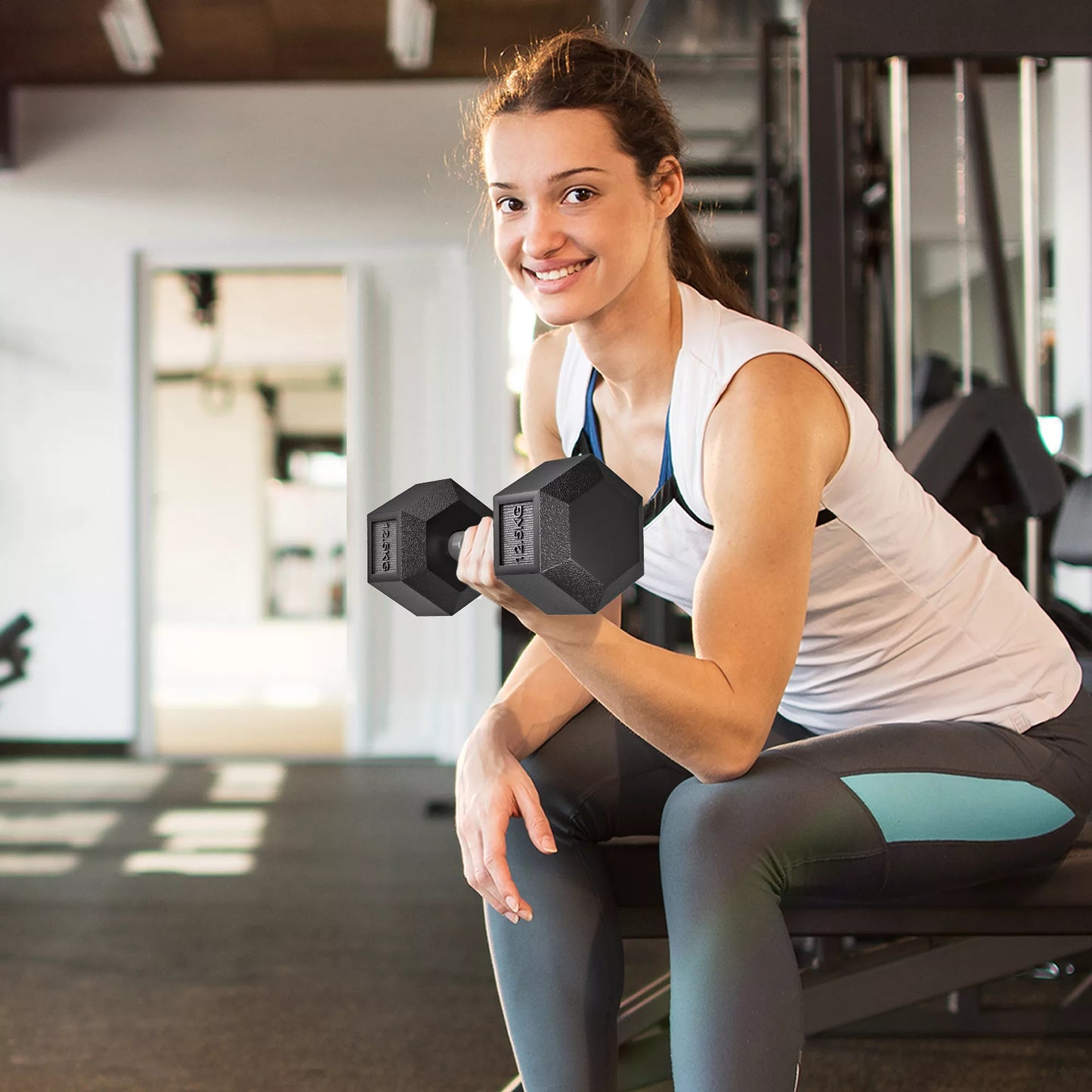 Hanteliai su rifliuota rankena, ketaus hantelis, 2 x 12,5 kg namams, sporto salei, jėgos treniruotėms