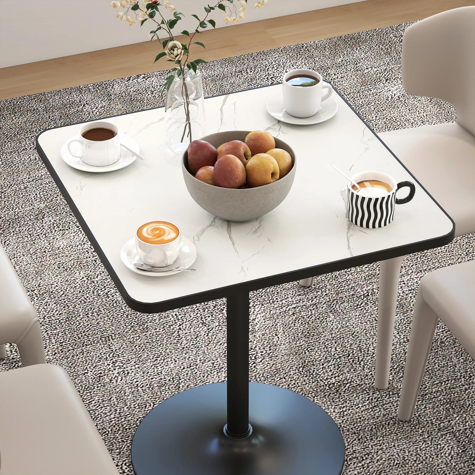 Esstisch Medžiagos MDF ir metalas 70x70 cm marmuro rašto baltas