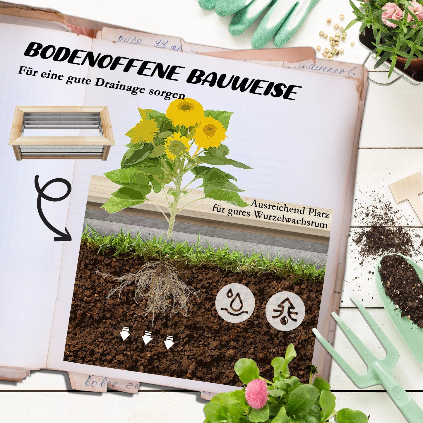 Aukštasis lysvas, savaime nusausinantis, atviras dugnas, Metalas + Medis, 90 x 45 x 30cm