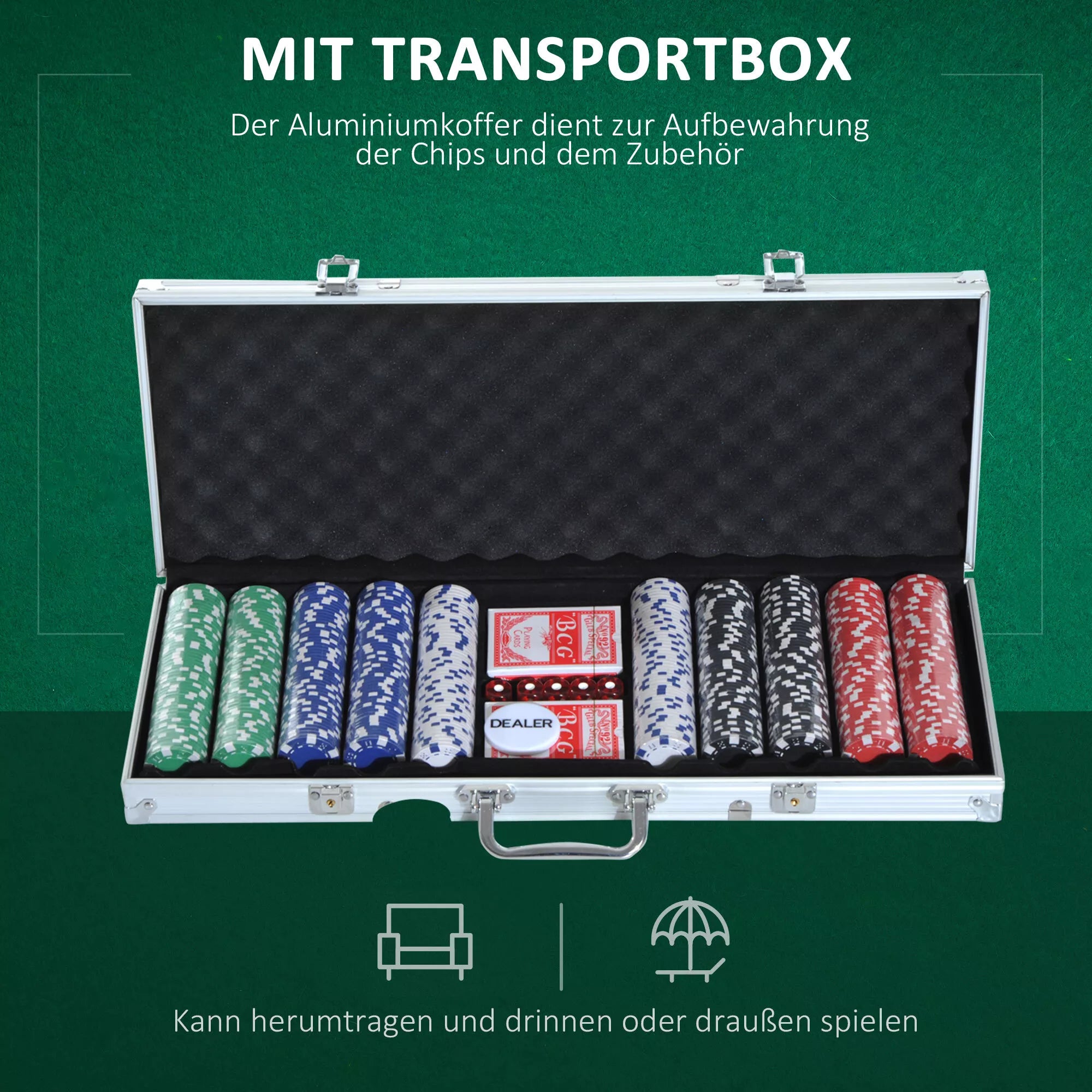 Sidabrinis aliuminio pokerio lagaminas, uždarytas