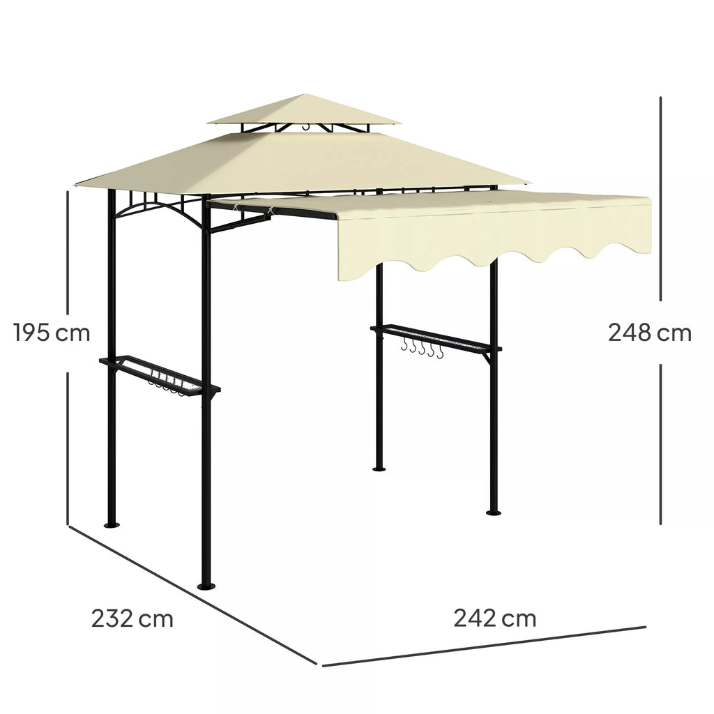 Grillpavillon 242x232x248 cm vandeniui atsparus, ugniai atsparus sodo paviljonas su dvigubu stogu, smėlio spalvos