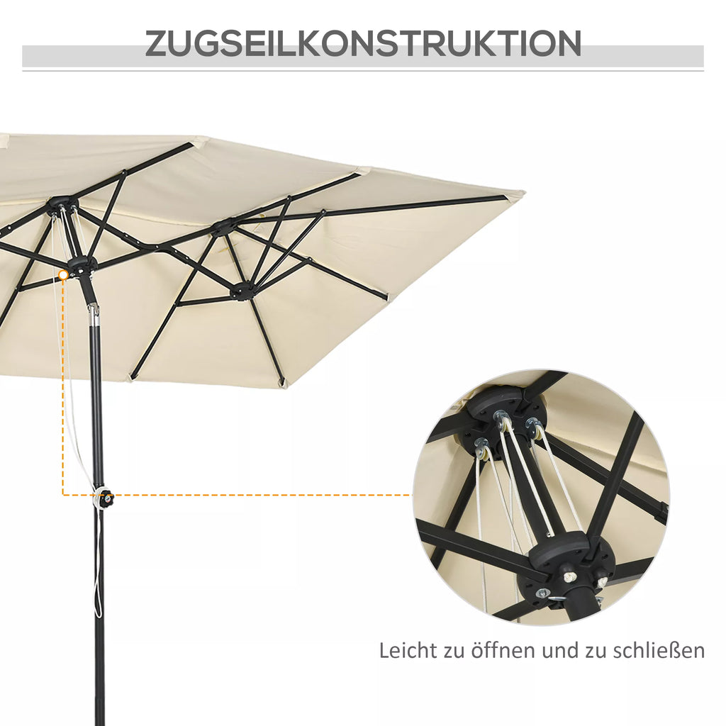 Didelis saulės skėtis, reguliuojamo aukščio, pakreipiamas, 150x295x170–214 cm, kreminės spalvos