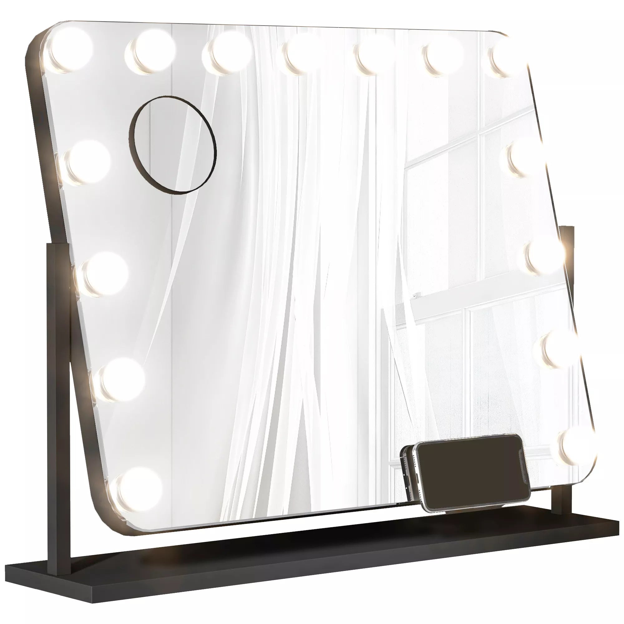 LED kosmetinis veidrodis, 3 apšvietimo režimai, reguliuojamas apšvietimas, jutiklinis valdymas, USB, 62,5 x 49,5 cm, juodas