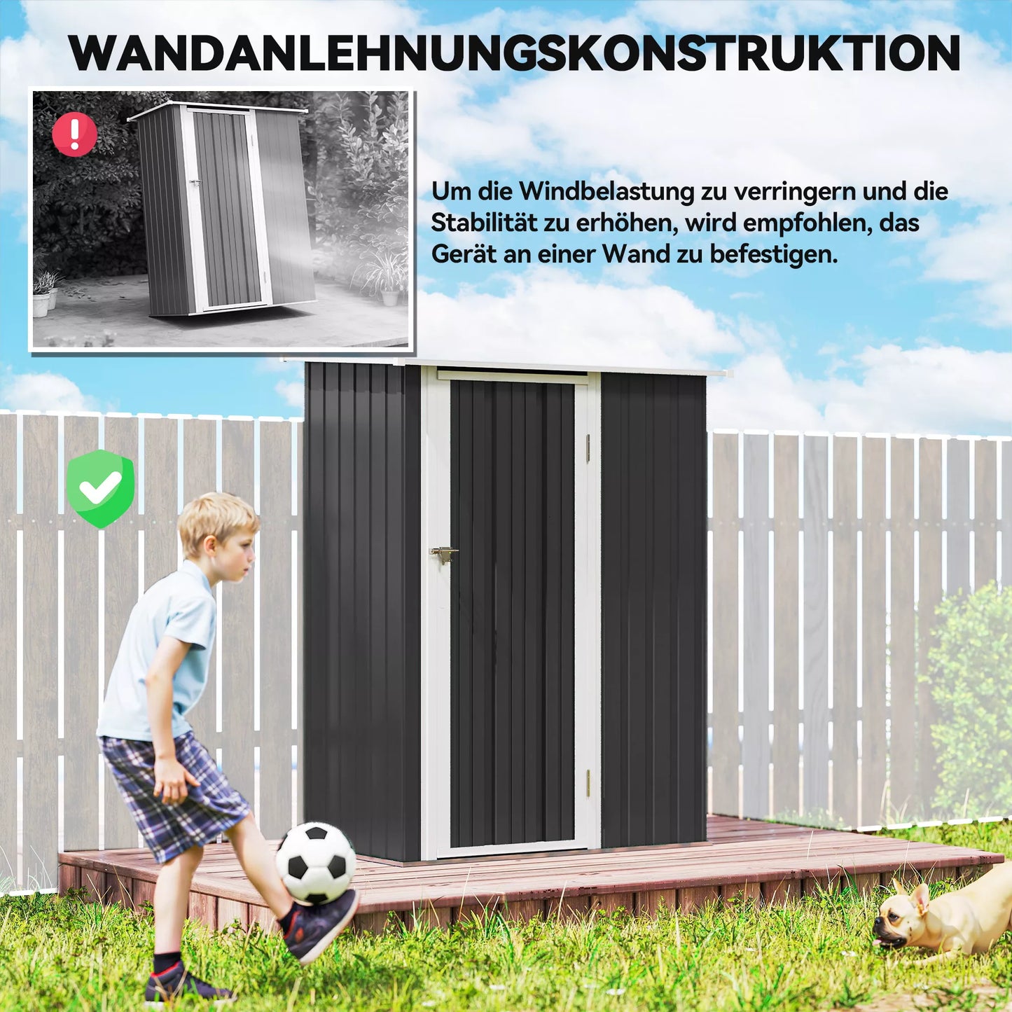 Metalo sodo namelis 1,07 m² su nuožulniu stogu, 142 x 84 x 189 cm Įrankių pašiūrė su užrakinamomis durimis, Sodo namelis, Sodo namelis Tamsiai pilkas