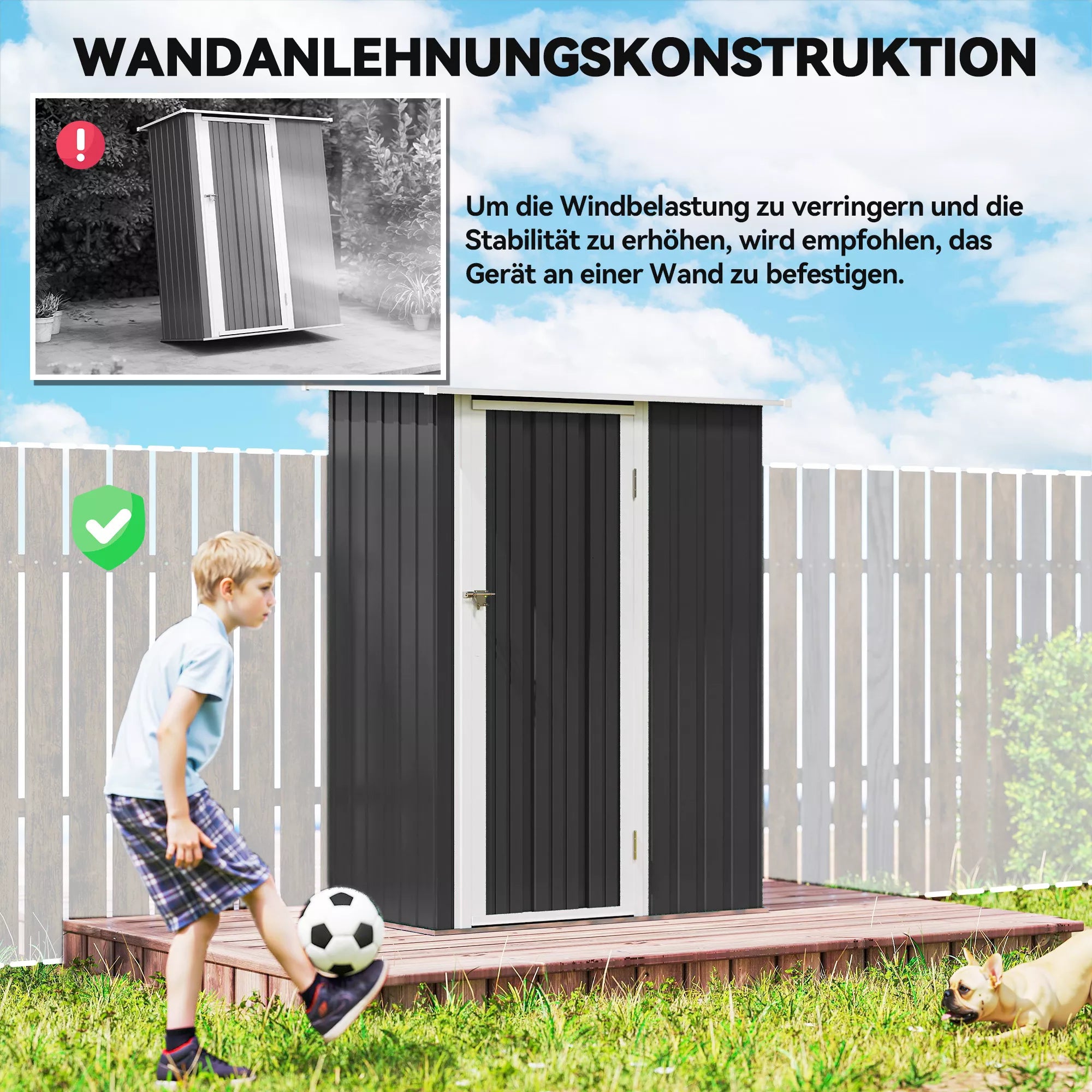 Metalinis įrankių sandėliukas 1,07 m² 142 x 86 x 189 cm Įrankių sandėliukas su vienšlaičiu stogu Užrakinamos durys, atsparus atmosferos poveikiui Sodo namelis Lauko sodo sandėliukas kiemui Lauko erdvė Tamsiai pilkos spalvos
