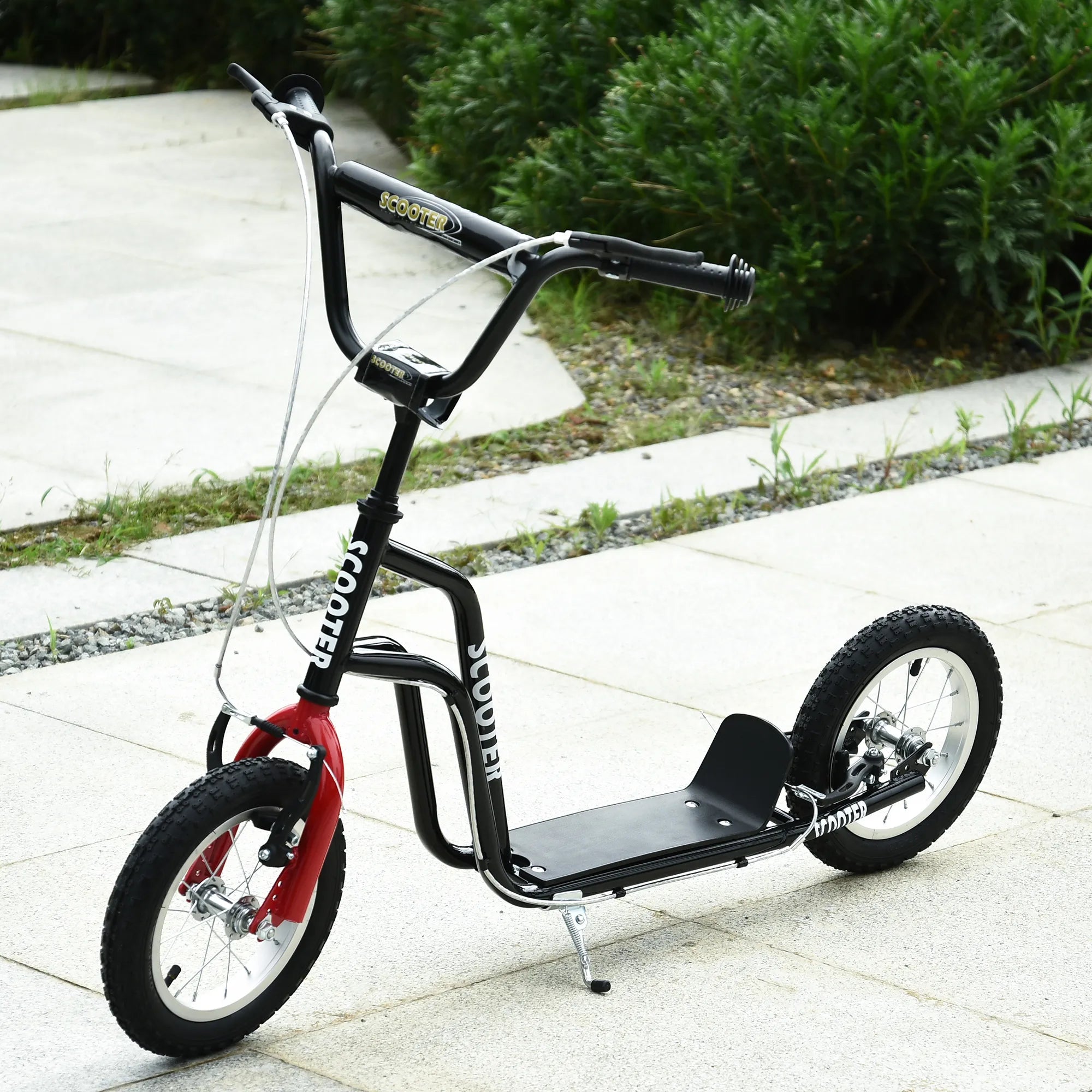 Vaikų paspirtukas Reguliuojamas vairas Paspartukas Miesto paspirtukas Vaikų paspirtukas Kickboard su pneumatinėmis padangomis 12 colių nuo 5 metų Juodas 120 x 58 x 75-80 cm