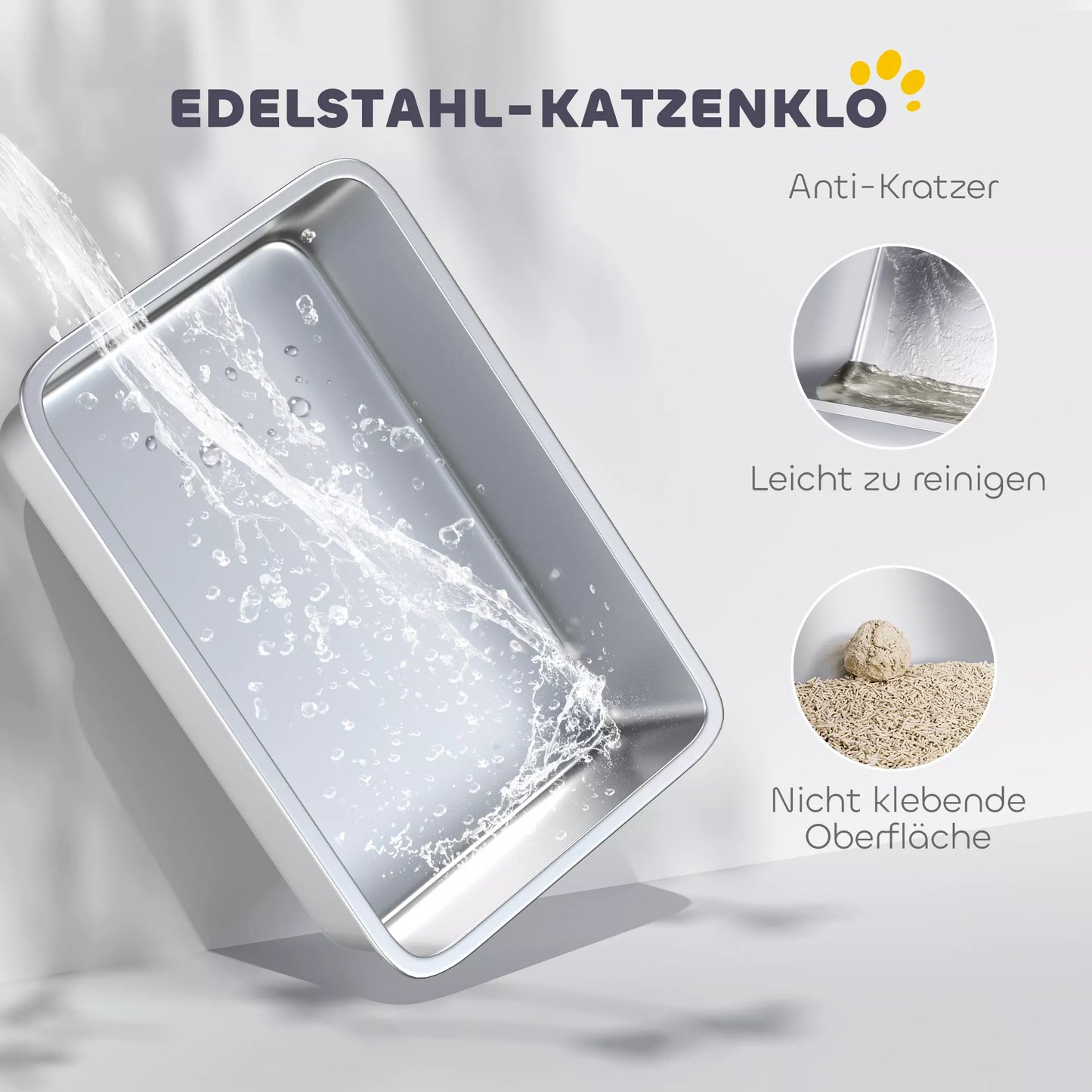 Kačių tualetas, nerūdijančio plieno, XL vidaus erdvė, su kastuvėliu, šviesiai pilkas